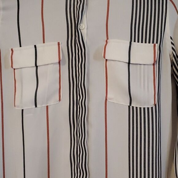 Who What Wear Woman’s Medium Striped Button Up Sheer Blouse Hidden Button Pocket - Picture 3 of 6